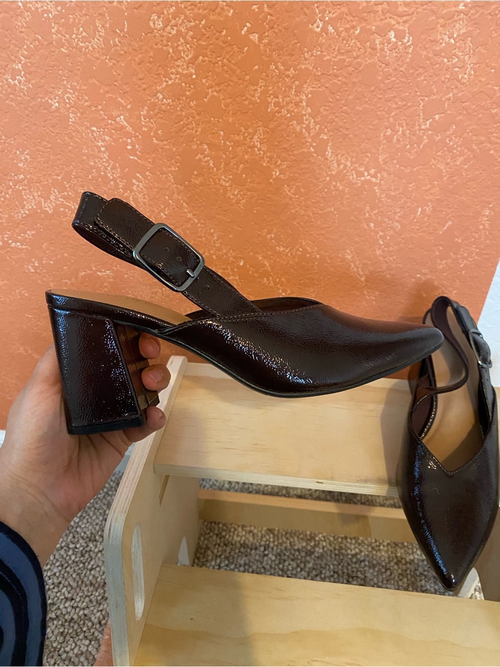 Old Navy Black Patent Slingback Block Heel Pumps